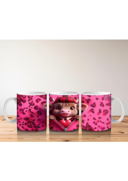 Leopar Desenli Arka Planda Aşık Buzağı – Baskılı Kahve Kupası indirimleri