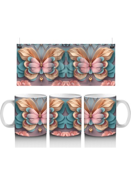 Sürreal Renkli Kelebek Deseni - Baskılı Kahve Kupası