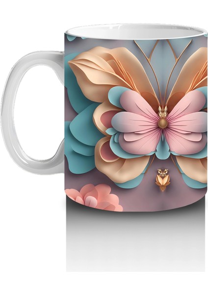 Sürreal Renkli Kelebek Deseni - Baskılı Kahve Kupası fiyatları