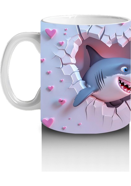 Pembe Kalpler Arasında Uçan Mavi Köpek Balığı – Baskılı Kahve Kupası fiyatları