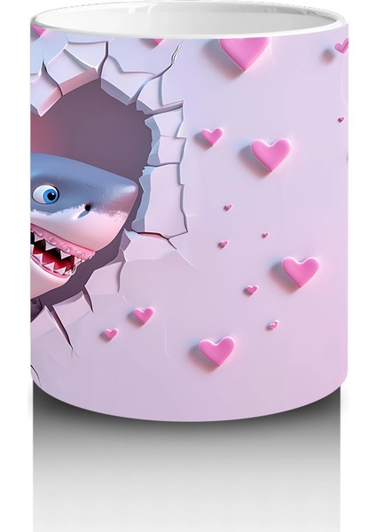 Pembe Kalpler Arasında Uçan Mavi Köpek Balığı – Baskılı Kahve Kupası modelleri
