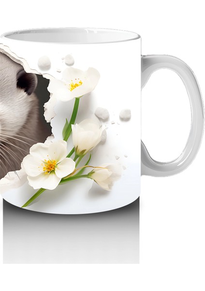 Beyaz Çiçekler Arasında Tatlı Su Samuru – Baskılı Kahve Kupası fırsatları