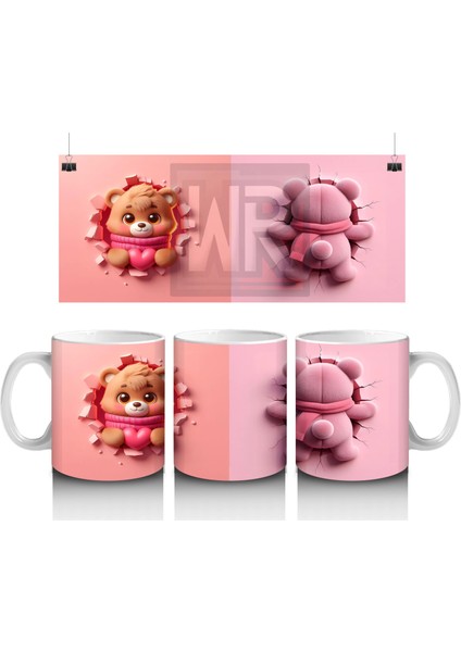 Yan Yana Pembe Ayıcıklar – Baskılı Kahve Kupası