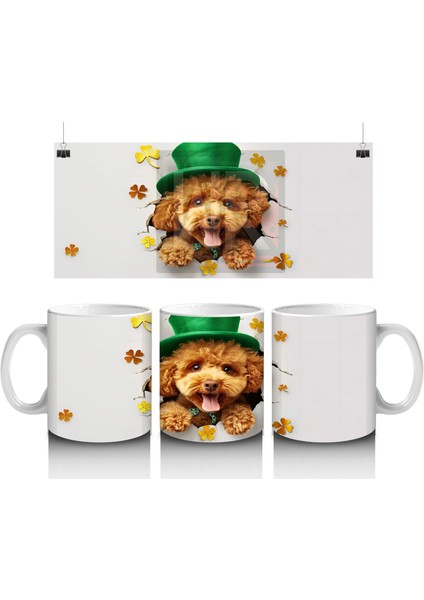 Şapkalı Sevimli Toy Poddle – Baskılı Kahve Kupası