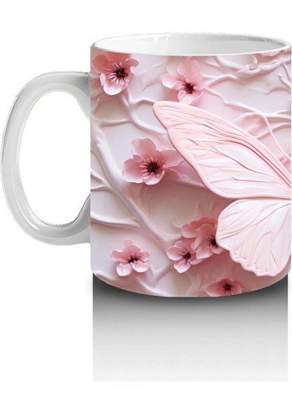 Çiçek Bahçesinde Pastel Pembe Kelebek – Baskılı Kahve Kupası fiyatları