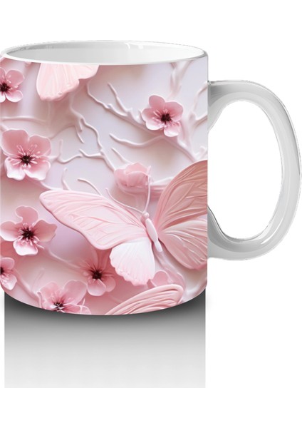 Çiçek Bahçesinde Pastel Pembe Kelebek – Baskılı Kahve Kupası fırsatları