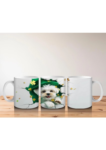 Şans Şapkası Takan Beyaz Yavru Köpek – Baskılı Kahve Kupası indirimleri