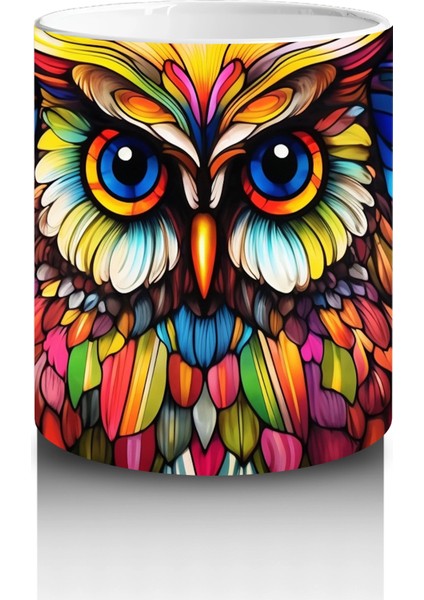 Renkli Çiçekler Arasında Parlayan Baykuş – Baskılı Kahve Kupası modelleri