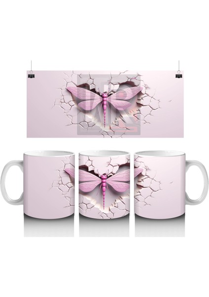 Pembe Duvar Arasında Mor Kanatlı Yusufçuk – Baskılı Kahve Kupası
