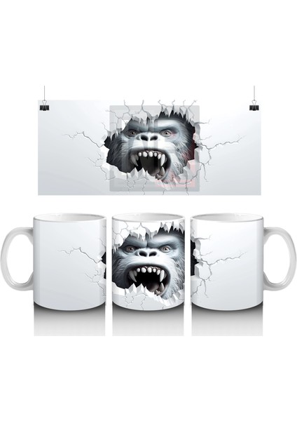 Çatlak Duvar Arasında Kükreyen Goril – Baskılı Kahve Kupası
