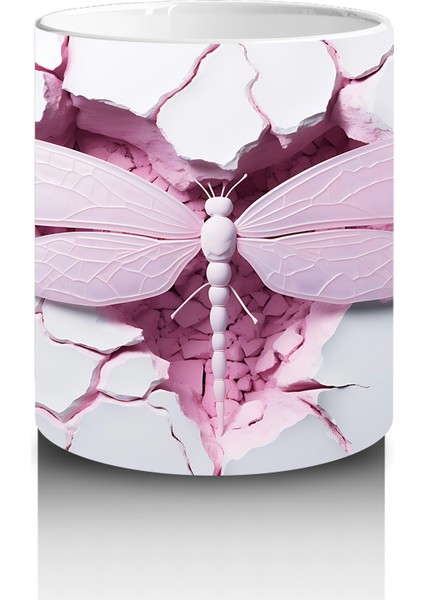 Pembe Kırık Zemin Üzerinde Detaylı Yusufçuk Kanatları - Baskılı Kahve Kupası modelleri