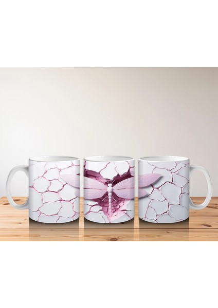 Pembe Kırık Zemin Üzerinde Detaylı Yusufçuk Kanatları - Baskılı Kahve Kupası indirimleri