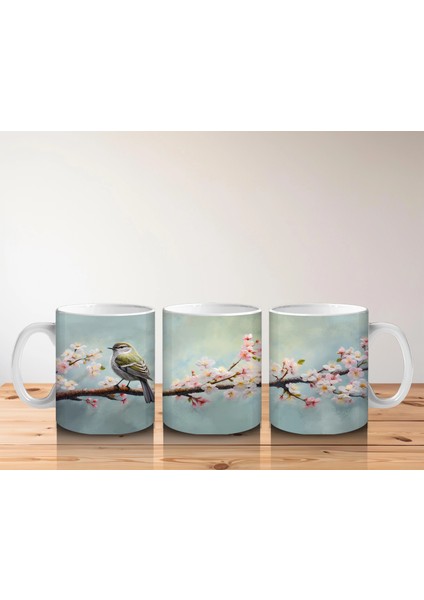 Çiçekli Dal Üzerinde Oturan Serçe – Baskılı Kahve Kupası indirimleri