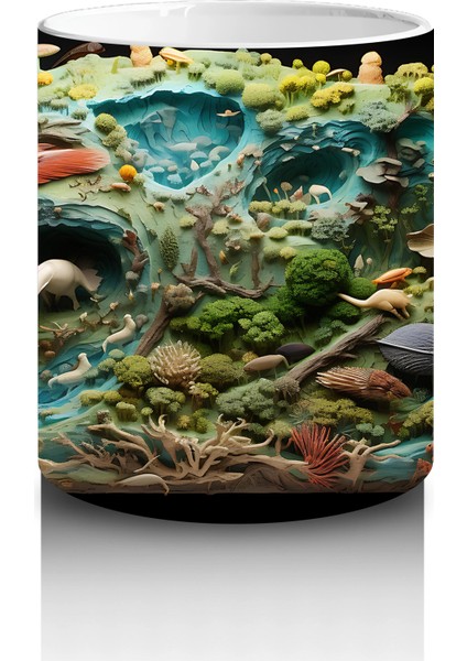 Renkli Canlılarla Dolu Fütüristik Doğa Manzarası - Baskılı Kahve Kupası modelleri