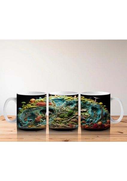 Renkli Canlılarla Dolu Fütüristik Doğa Manzarası - Baskılı Kahve Kupası indirimleri