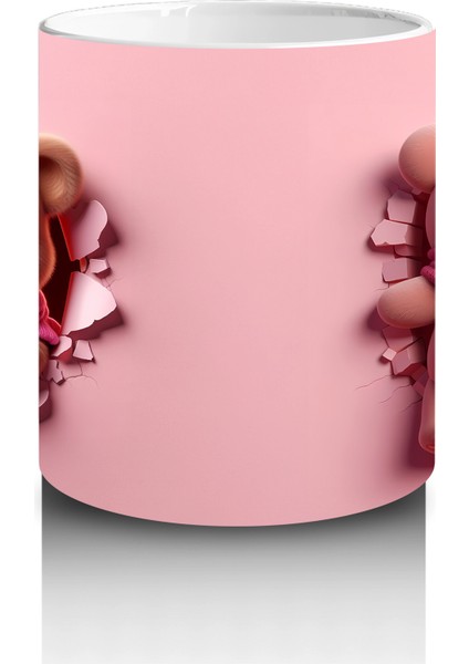 Pembe Arka Planda Kalpli Ayıcık – Baskılı Kahve Kupası modelleri