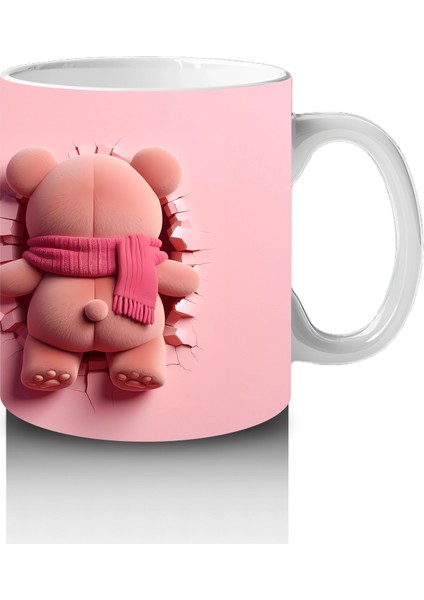Pembe Arka Planda Kalpli Ayıcık – Baskılı Kahve Kupası fırsatları