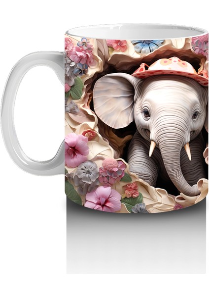 Kırmızı Şapkalı Filler Arasında Çiçekler – Baskılı Kahve Kupası fiyatları