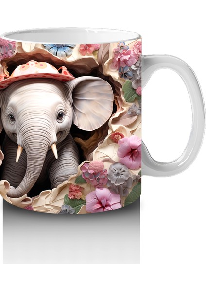 Kırmızı Şapkalı Filler Arasında Çiçekler – Baskılı Kahve Kupası fırsatları