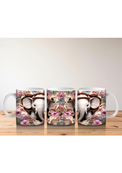 Kırmızı Şapkalı Filler Arasında Çiçekler – Baskılı Kahve Kupası indirimleri