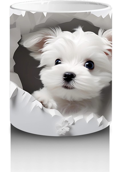 Beyaz Yapraklı Fon Üzerinde Sevimli Yavru – Baskılı Kahve Kupası modelleri