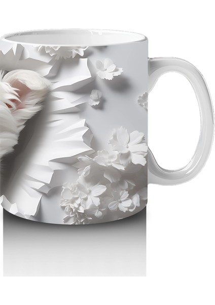 Beyaz Yapraklı Fon Üzerinde Sevimli Yavru – Baskılı Kahve Kupası fırsatları