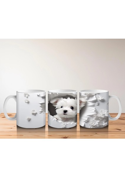 Beyaz Yapraklı Fon Üzerinde Sevimli Yavru – Baskılı Kahve Kupası indirimleri