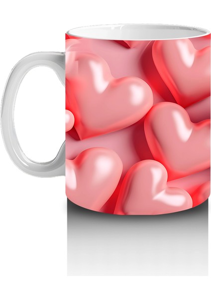 Parlak Pembe Kalplerle Süslenmiş Pembe Kelebek – Baskılı Kahve Kupası fiyatları