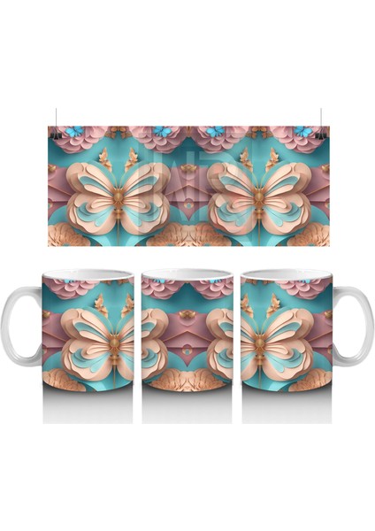 Pastel Renkli Zarif Kelebekler – Baskılı Kahve Kupası