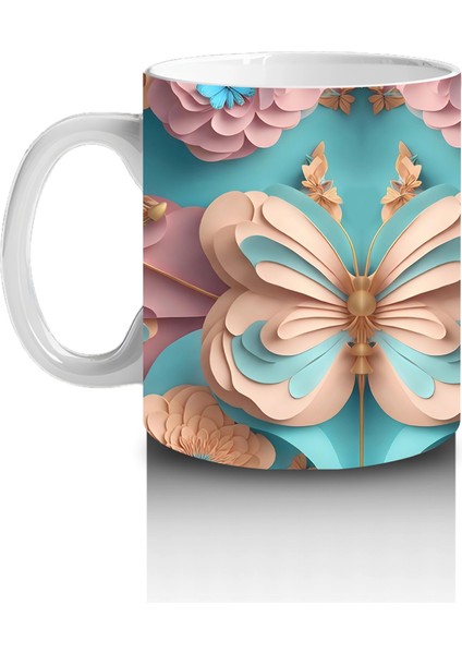 Pastel Renkli Zarif Kelebekler – Baskılı Kahve Kupası fiyatları