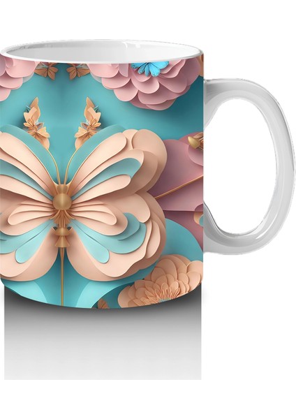 Pastel Renkli Zarif Kelebekler – Baskılı Kahve Kupası fırsatları