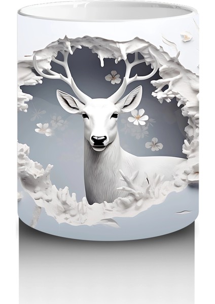Beyaz Çiçekli Fon Üzerinde Geyik – Baskılı Kahve Kupası modelleri