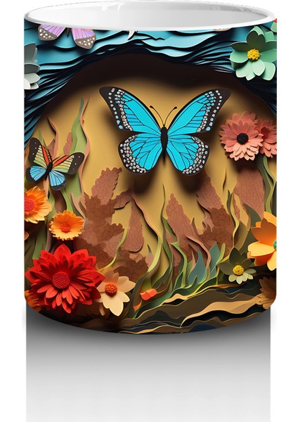 Doğal Taş Üzerinde Açık Mavi Kelebek – Baskılı Kahve Kupası modelleri