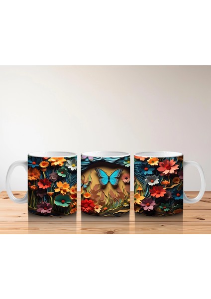 Doğal Taş Üzerinde Açık Mavi Kelebek – Baskılı Kahve Kupası indirimleri