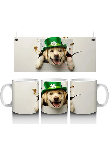 Şapkalı Sarı Köpek ve Yeşil Arka Plan – Baskılı Kahve Kupası