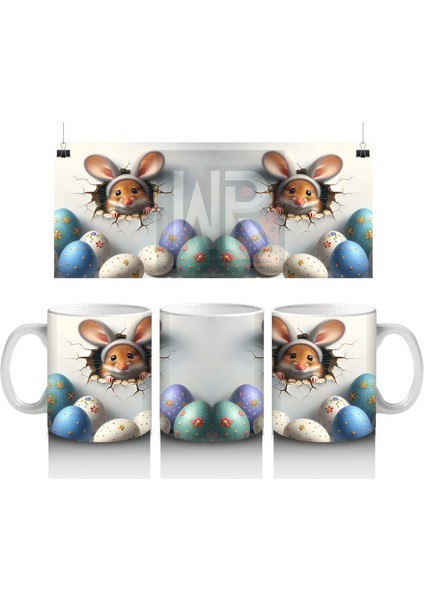 Yumurta Kabuklarından Bakan Sevimli Tavşanlar – Baskılı Kahve Kupası