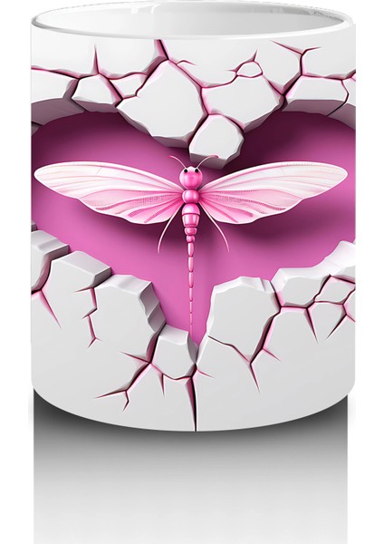 Çatlak Pembe Duvar Üzerinde Kalpli Yusufçuk – Baskılı Kahve Kupası modelleri