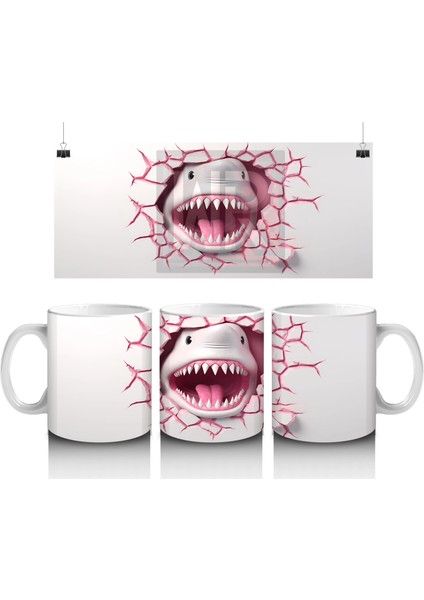 Pembe Çatlak Duvar Arasında Köpekbalığı – Baskılı Kahve Kupası