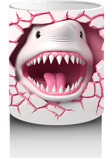 Pembe Çatlak Duvar Arasında Köpekbalığı – Baskılı Kahve Kupası modelleri