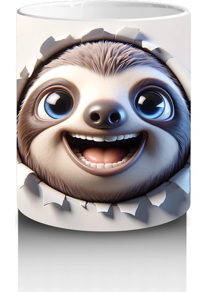 Duvarı Delen Neşeli Tembel Hayvan – 3D Komik Yüzlü Kupa Tasarımı modelleri