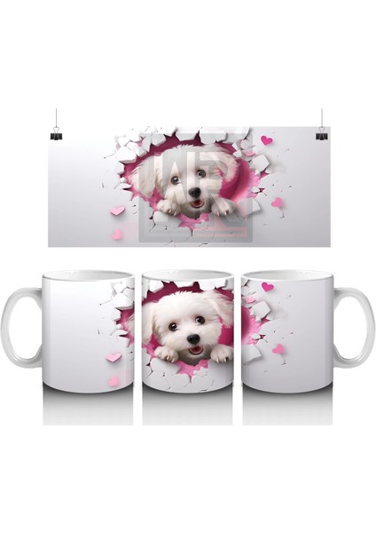 Çiçekli Duvar Desenli Tatlı Köpek – Baskılı Kahve Kupası