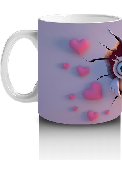 Pembe Kalplerle Süslenmiş Baykuşlar – Baskılı Kahve Kupası fiyatları