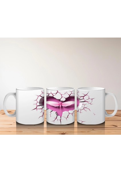 Çatlak Pembe Duvar Üzerinde Kalpli Yusufçuk – Baskılı Kahve Kupası indirimleri
