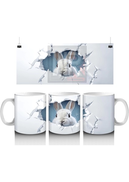 Çatlak Duvar Arasından Bakan Tavşan – Baskılı Kahve Kupası