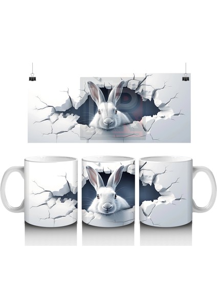 Çatlak Duvar Arasından Bakan Tavşan – Baskılı Kahve Kupası