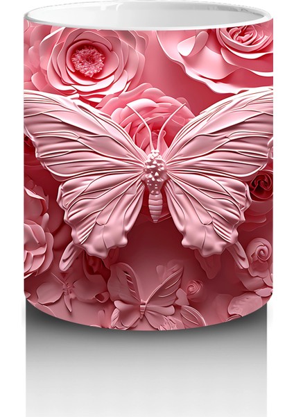 Pembe Güller Arasında Zarif Kelebek – Baskılı Kahve Kupası modelleri