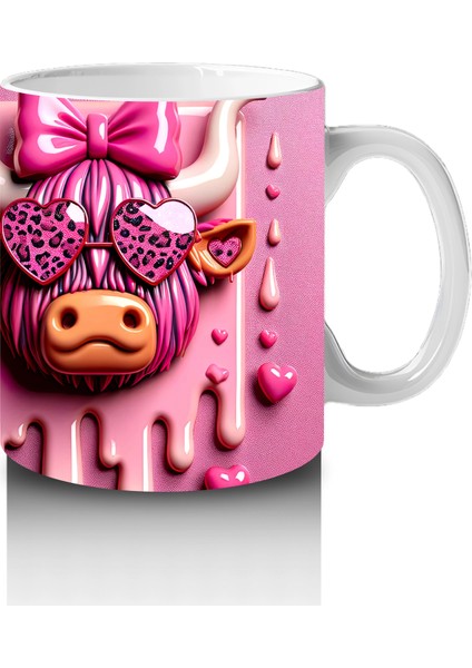 Pembe Kurdeleli Kalpli Gözlüklü Inek Tasarımı - Baskılı Kahve Kupası fırsatları