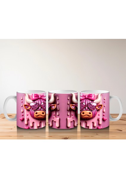 Pembe Kurdeleli Kalpli Gözlüklü Inek Tasarımı - Baskılı Kahve Kupası indirimleri