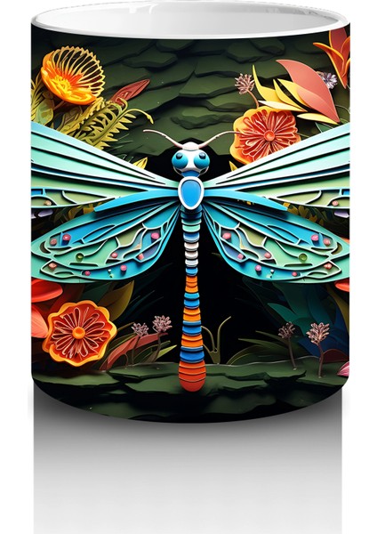 Renkli Çiçekler ve Dev Yusufçuk Armonisi – Baskılı Kahve Kupası modelleri