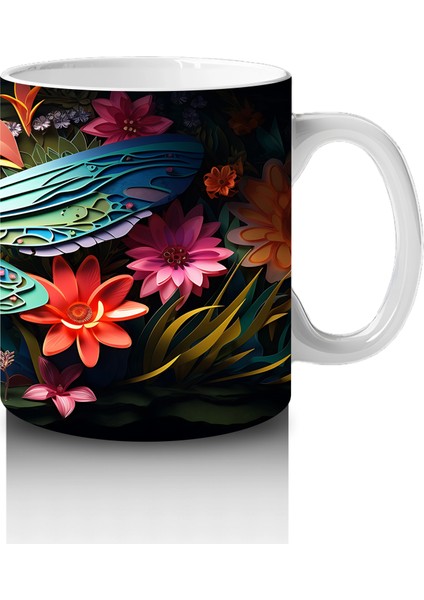 Renkli Çiçekler ve Dev Yusufçuk Armonisi – Baskılı Kahve Kupası fırsatları